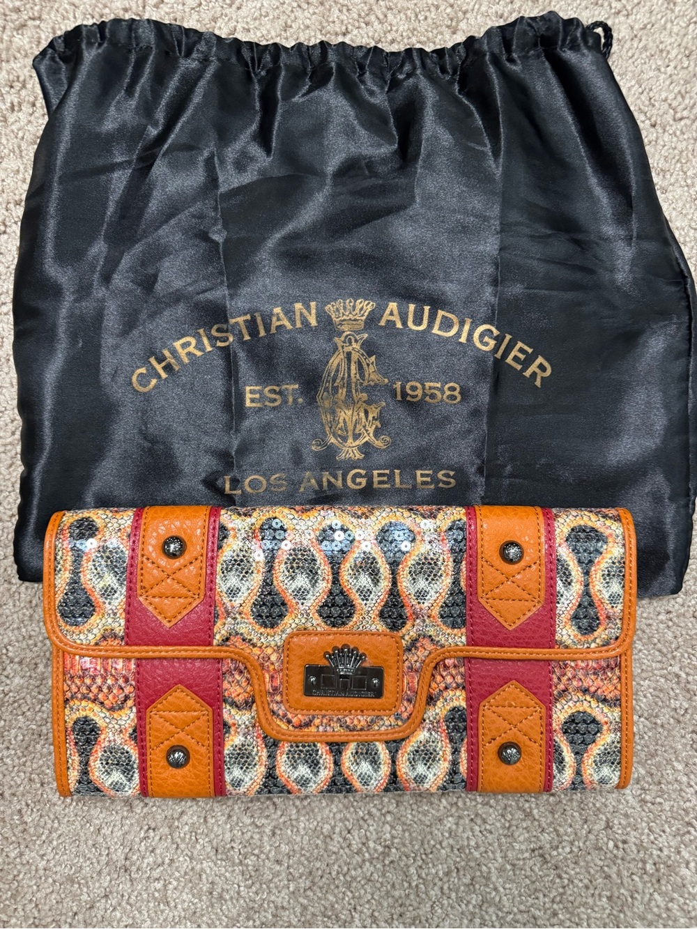 Christian Audigier Multicolor Orange Red Patterned Clutch Wallet